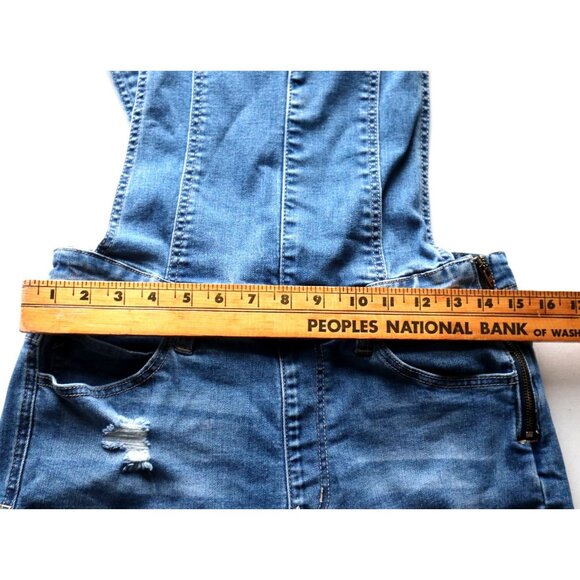 KanCan Blue Denim Overalls Size L Ripped Side Zipper Distressed Jeans Y2K - Picture 12 of 12